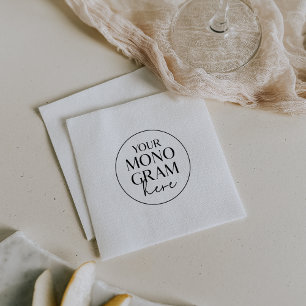 MEGHAN Monogram Black White, enkelt unikt Bröllop Pappersservett