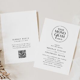 MEGHAN Monogram Black White QR-kod Unik Bröllop Inbjudningar
