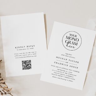 MEGHAN Monogram Black White QR-kod Unik Bröllop Inbjudningar