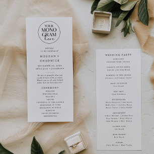 MEGHAN Monogram Black White Simple Modern Bröllop Program
