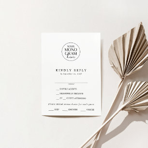 MEGHAN Monogram Boho Black White Bröllop OSA Card Kort