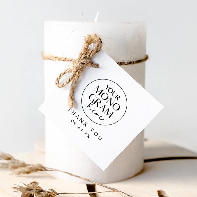 MEGHAN Monogram Boho Black White Bröllop Tack Gåvor Etiketter (MEGHAN Monogram Boho Black White Wedding Thank You Favor Tags)