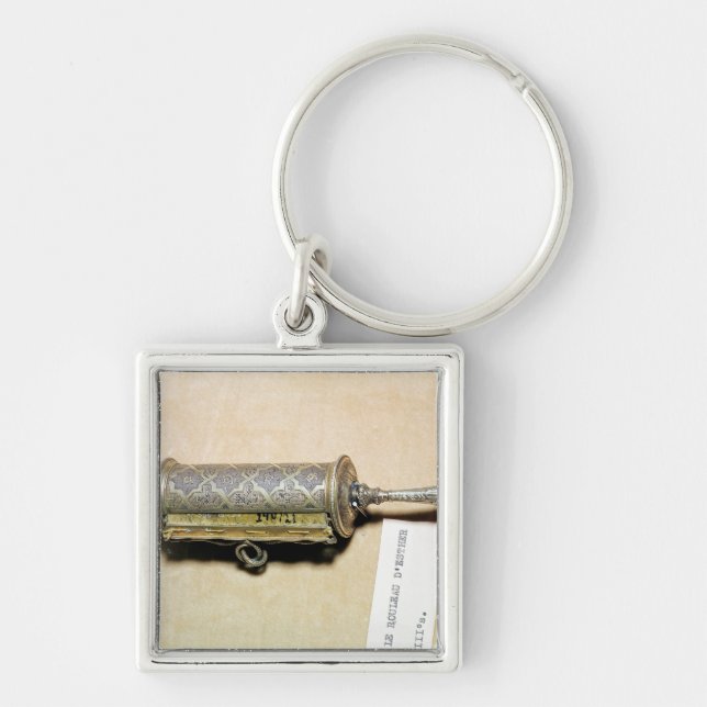 Megillah fodral, från Alsace Fyrkantig Silverfärgad Nyckelring (Framsidan)