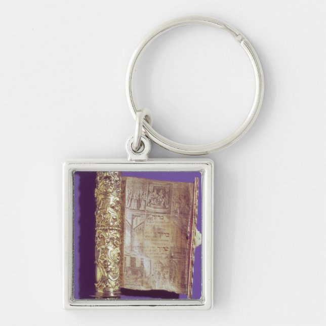 Megillah i ett silverfodral, Wien, c.1715 Fyrkantig Silverfärgad Nyckelring (Framsidan)