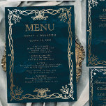 Megoval Guld Ivy Bröllop Menu Meny<br><div class="desc">Navy Guld Ivy Golden Elegant bröllop Menu</div>
