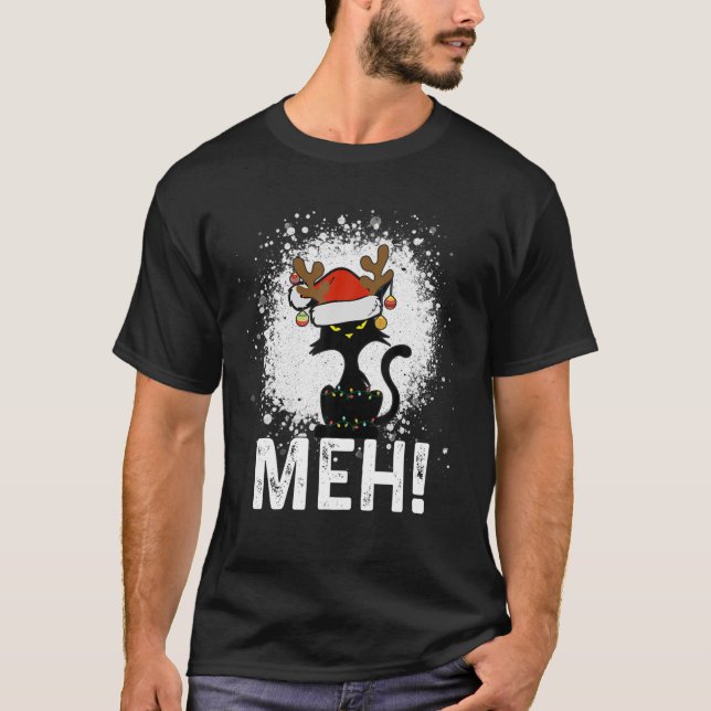 Meh Black Cat Christmas, Funny Anti Christmas Cat T Shirt (Framsida)