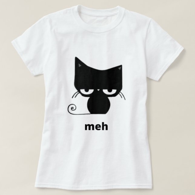 Meh Black Cat Funny T Shirt (Design framsida)