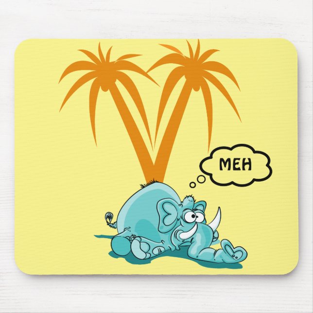 Meh. Fånig Blue Elephant Tecknad med Googly Öga Musmatta (Framsidan)