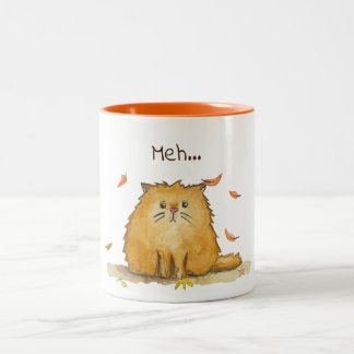 Meh…/ledsen vattenfärgkatt med höst löv Två-Tonad mugg