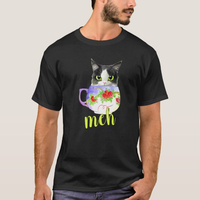 Meh Sarcastic Coffee Cat T Shirt (Framsida)