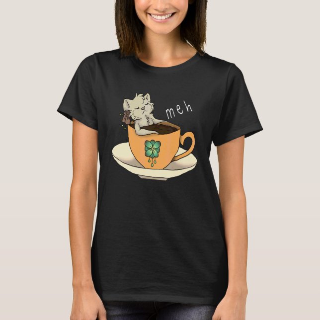 Meh Sarcastic Coffee Cat T Shirt (Framsida)
