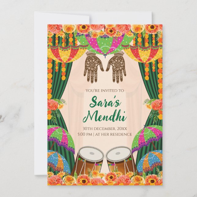 Mehendi-inbjudan Digital Mehendi-inbjudan Inbjudningar (Framsida)