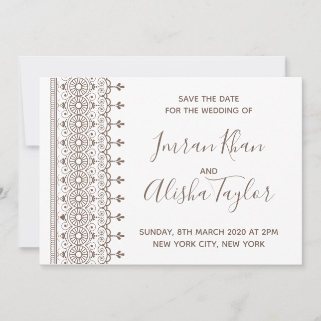 Mehendi Indian Bröllop spara datum hamsa Henna Spara Datumet (Framsida)