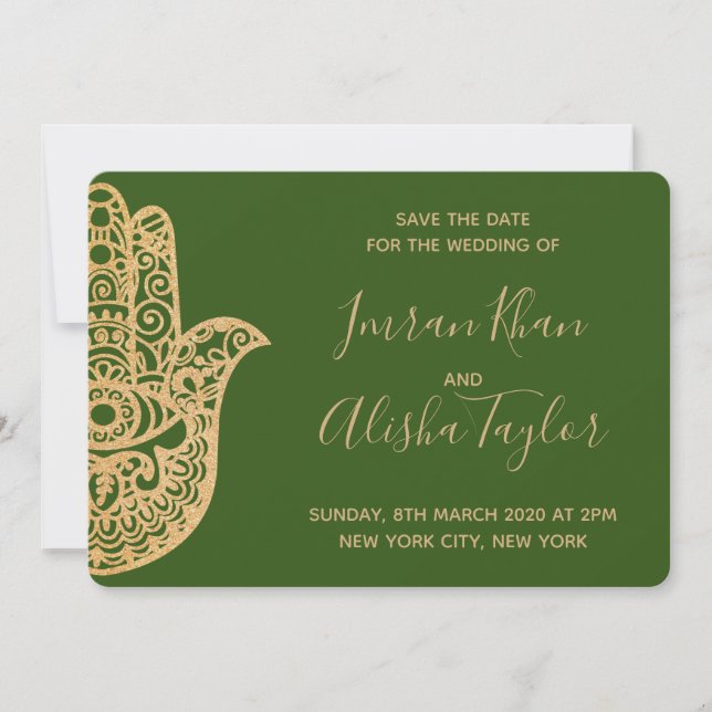 Mehendi Indisk Bröllops kallelse hamsa Henna Spara Datumet (Framsida)