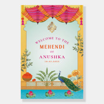 Mehendi Välkomstskylt Peacock Mendhi Välkomstskylt