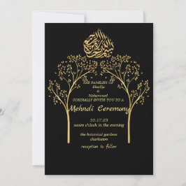 Mehndi Blommigt elegant BALCK muslim bröllop Inbjudningar