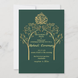 Mehndi Blommigt elegant EMERALDGREEN muslim bröllo Inbjudningar