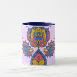 Mehndi Blue and Lila Blommigt Art, Blue Bliss Mugg