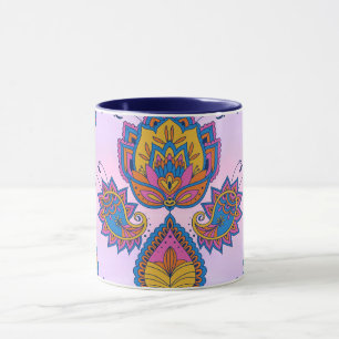 Mehndi Blue and Lila Blommigt Art, Blue Bliss Mugg