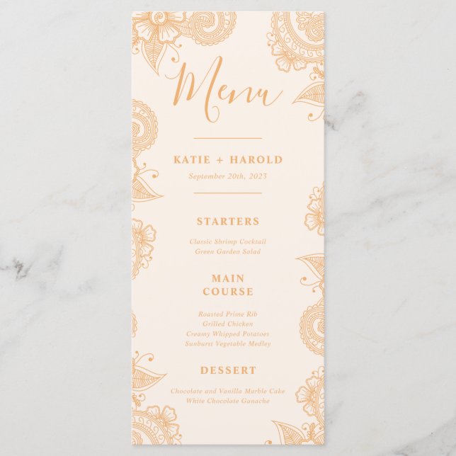 Mehndi Bröllop Dinner Menu Meny (Framsida)