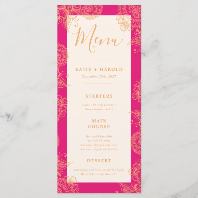 Mehndi Bröllop Dinner Menu Meny (Framsida)