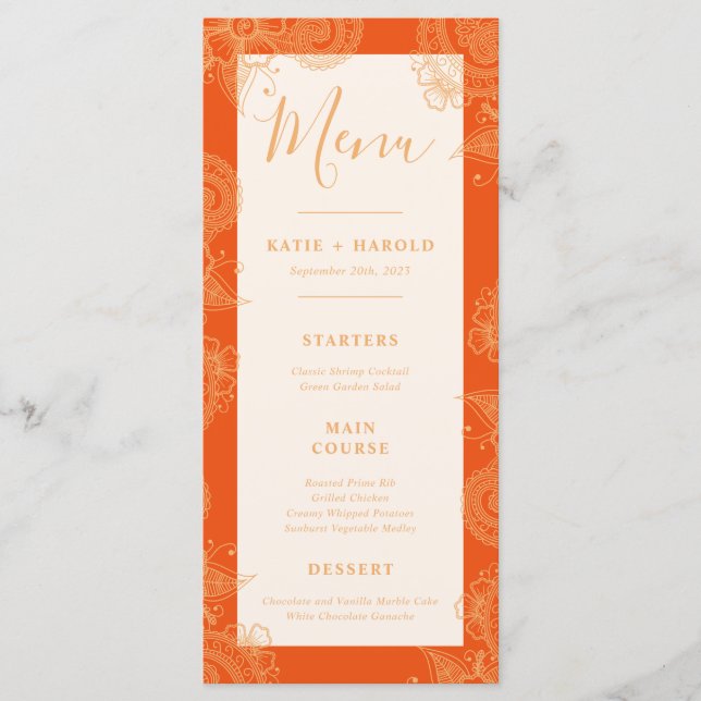 Mehndi Bröllop Dinner Menu Meny (Framsida)