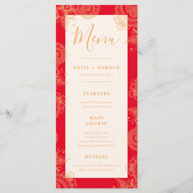 Mehndi Bröllop Dinner Menu Meny (Framsida)