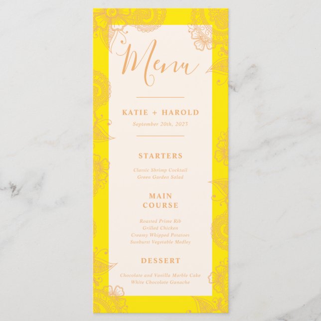 Mehndi Bröllop Dinner Menu Meny (Framsida)