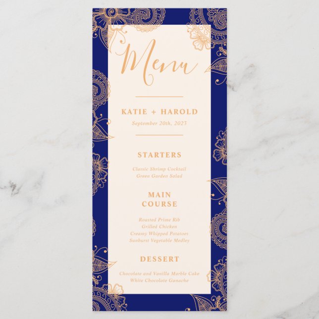 Mehndi Bröllop Dinner Menu Meny (Framsida)