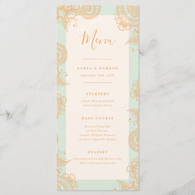 Mehndi Bröllop Dinner Menu Meny (Framsida)