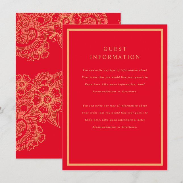 Mehndi bröllopsinsats tilläggskort (Fram/baksida)