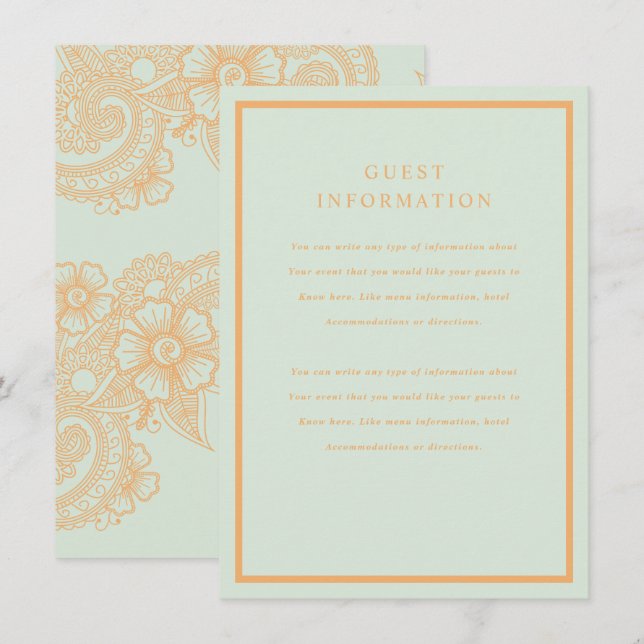 Mehndi bröllopsinsats tilläggskort (Fram/baksida)