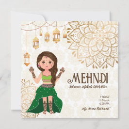 Mehndi budget inbjudan med söt indianbrud