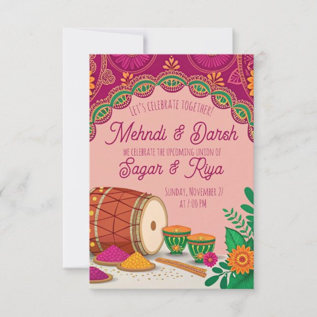 Mehndi Dholki  Inbjudningar (Framsida)