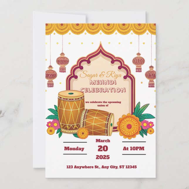 Mehndi Dholki  Inbjudningar (Framsida)