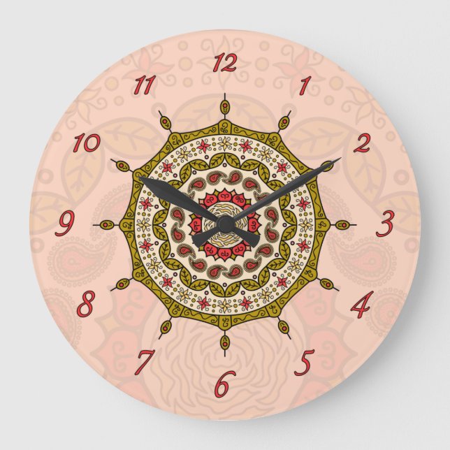 Mehndi Fantasy Guld Clock Stor Klocka (Framsida)