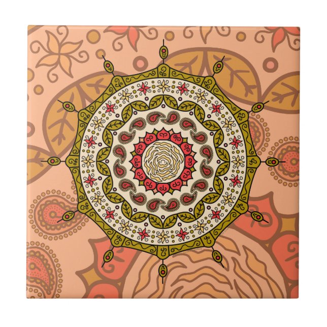Mehndi Fantasy Guld Tile Kakelplatta (Framsidan)