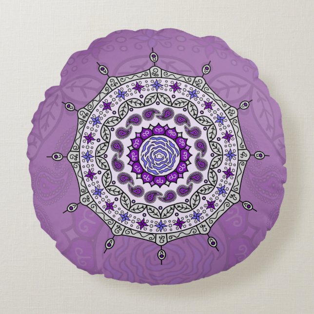 Mehndi Fantasy Silver Rund Kuddöverdrag Kudde (Framsidan)