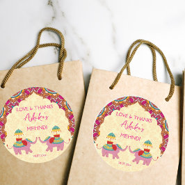 Mehndi föredrar gåva söt elefant rosa mandala runt klistermärke