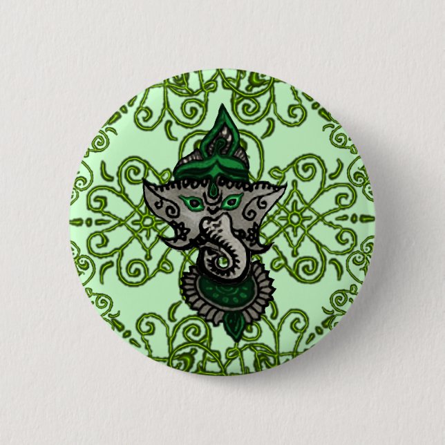 Mehndi Ganesha (Grönt) Knapp (Framsida)