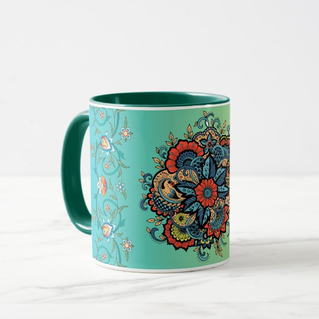 Mehndi Grönt Blommigt Art, Infinite Splendor Mugg (Framsida vänster)