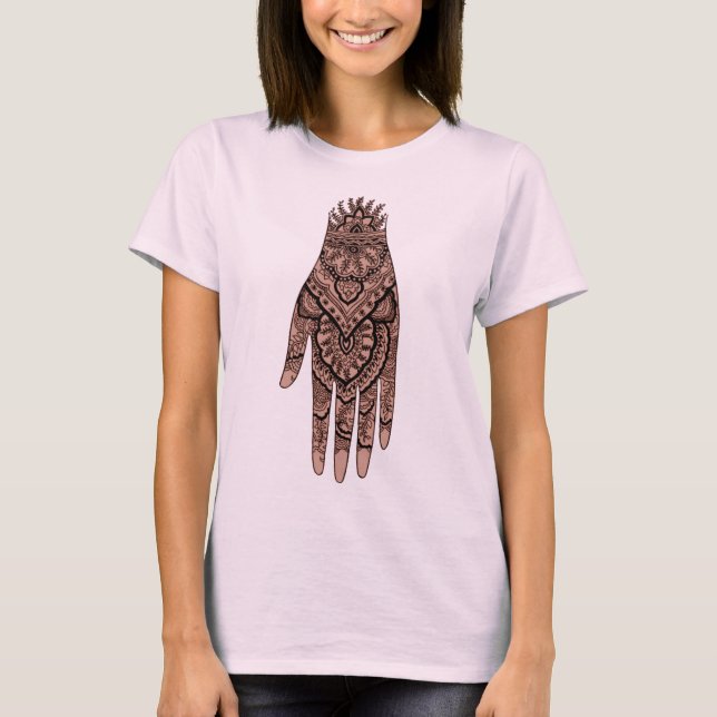 Mehndi Hand Tattoo Art Design T Shirt (Framsida)