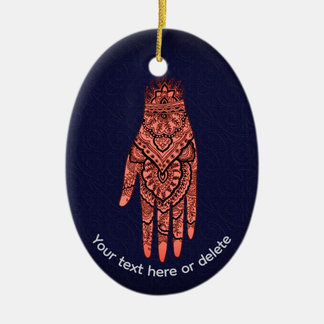 Mehndi Hand Tattoo Art Julgransprydnad Keramik (Framsidan)