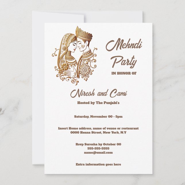 Mehndi Henna bride groom möhippa par blank Inbjudningar (Framsida)