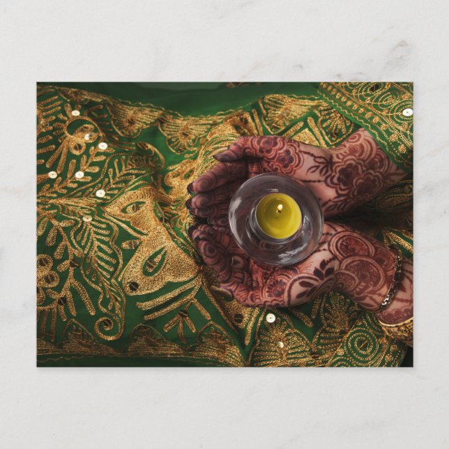 Mehndi Henna Grönt Candle Light Firande Meddelande Vykort (Framsida)