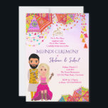 Mehndi Henna Islamic bröllopsinbjudan Inbjudningar<br><div class="desc">Mehndi Henna Islamiska bröllopsinbjudan med en blond brud och groom,  marockanska lyktor,  marinblå blått och guld</div>