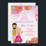 Mehndi Henna Islamic bröllopsinbjudan Inbjudningar<br><div class="desc">Mehndi Henna Islamiska bröllopsinbjudan med en blond brud och groom,  marockanska lyktor,  marinblå blått och guld</div>