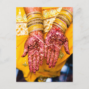 Mehndi Henna Röd Gul Firande Tradition Meddelande Vykort