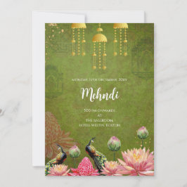 Mehndi-inbjudan Digital indisk påfågel inbjuder Inbjudningar