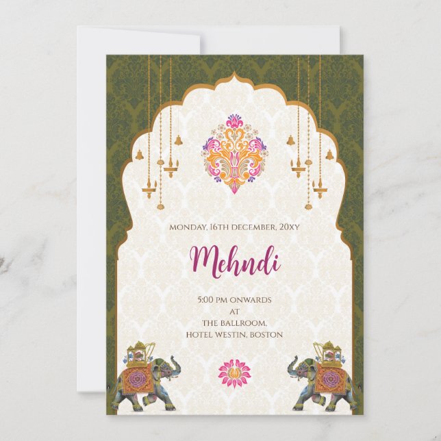 Mehndi-inbjudan Digitala indiska bröllopsinbjudnin Inbjudningar (Framsida)